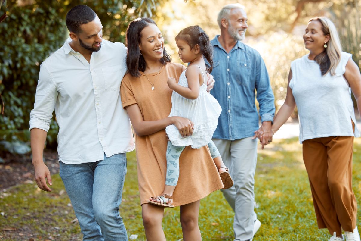 Intergenerational family on a walk